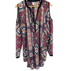 Faded Glory Blouse Womens Plus Size L V Neck Cold Shoulder‎ Sleeve